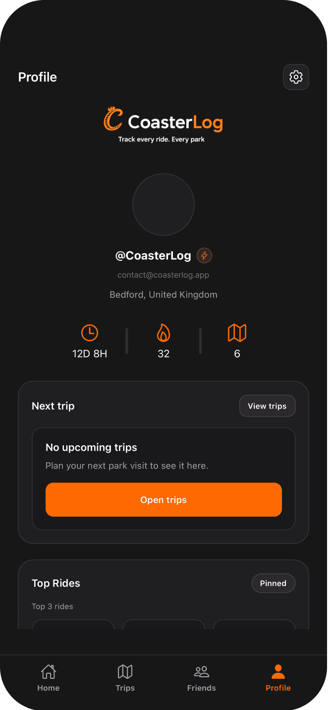 Track your stats and personal coaster journey